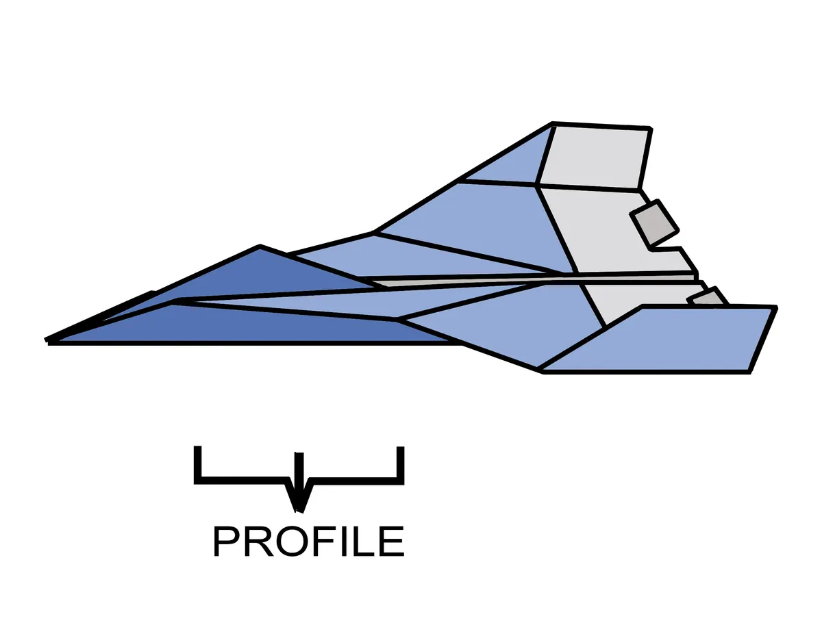 Le F-16 en papier terminé, vu de profil